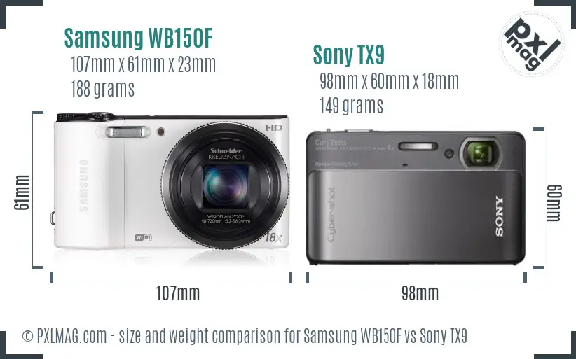 Samsung WB150F vs Sony TX9 size comparison