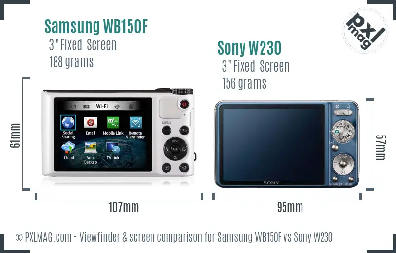 Samsung WB150F vs Sony W230 Screen and Viewfinder comparison