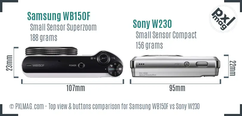 Samsung WB150F vs Sony W230 top view buttons comparison