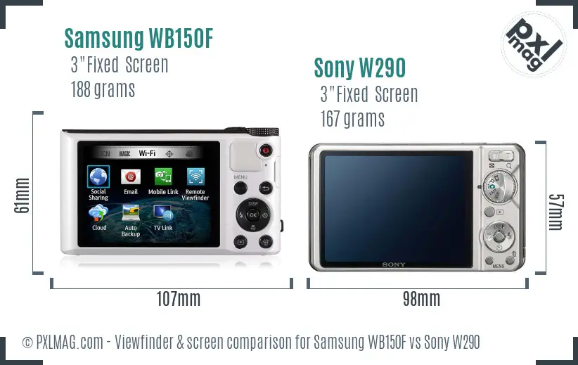 Samsung WB150F vs Sony W290 Screen and Viewfinder comparison