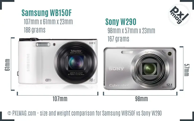 Samsung WB150F vs Sony W290 size comparison