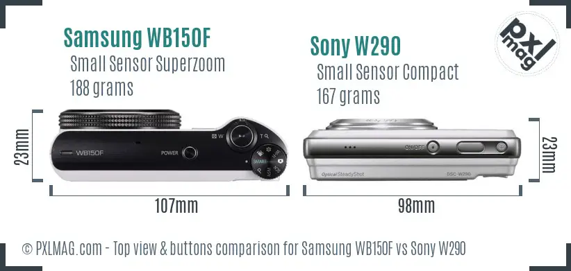 Samsung WB150F vs Sony W290 top view buttons comparison