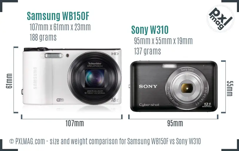 Samsung WB150F vs Sony W310 size comparison