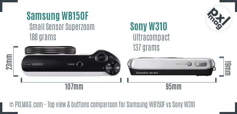 Samsung WB150F vs Sony W310 top view buttons comparison