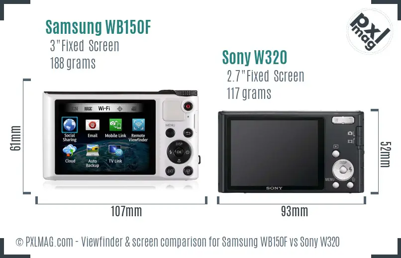 Samsung WB150F vs Sony W320 Screen and Viewfinder comparison