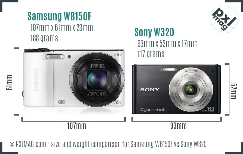 Samsung WB150F vs Sony W320 size comparison