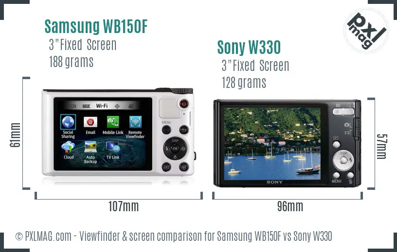 Samsung WB150F vs Sony W330 Screen and Viewfinder comparison