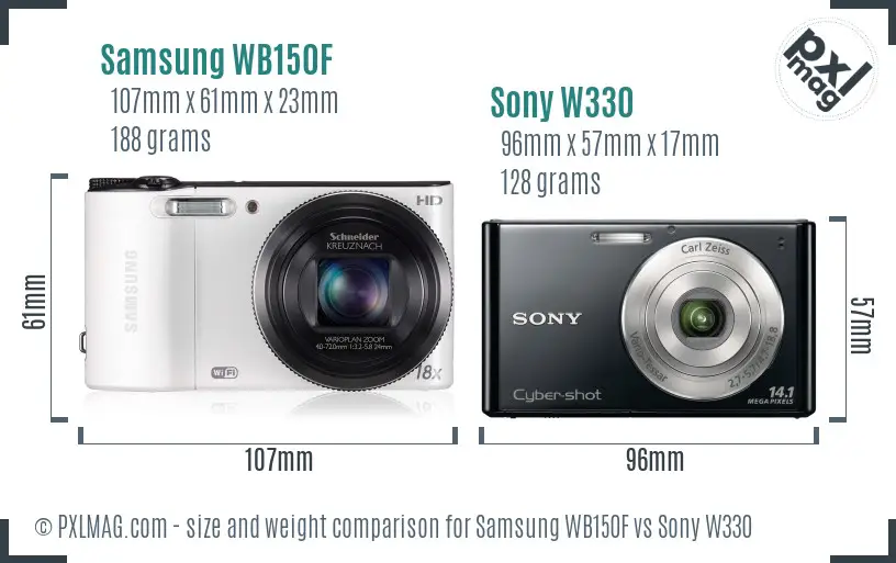 Samsung WB150F vs Sony W330 size comparison