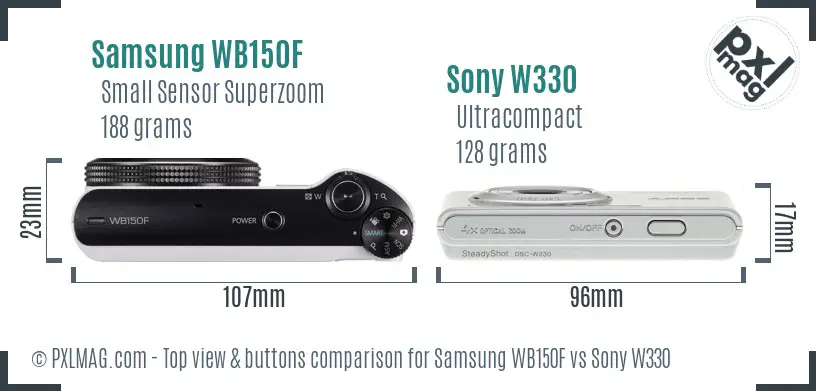 Samsung WB150F vs Sony W330 top view buttons comparison