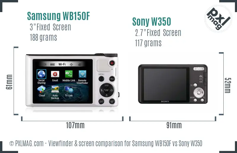 Samsung WB150F vs Sony W350 Screen and Viewfinder comparison