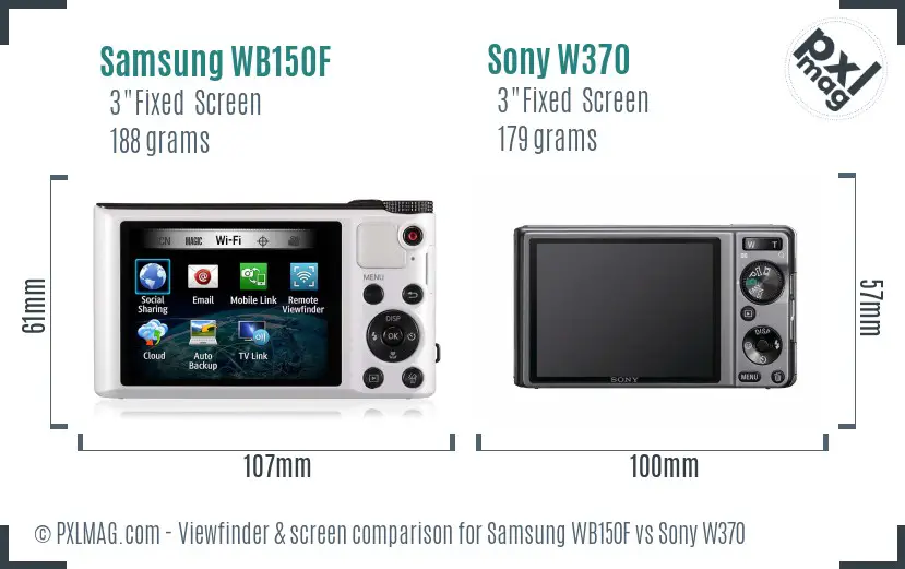 Samsung WB150F vs Sony W370 Screen and Viewfinder comparison