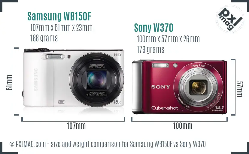 Samsung WB150F vs Sony W370 size comparison