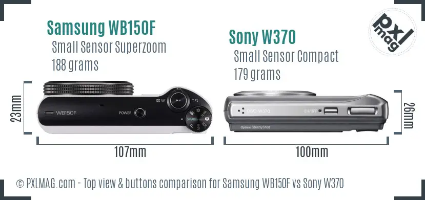 Samsung WB150F vs Sony W370 top view buttons comparison