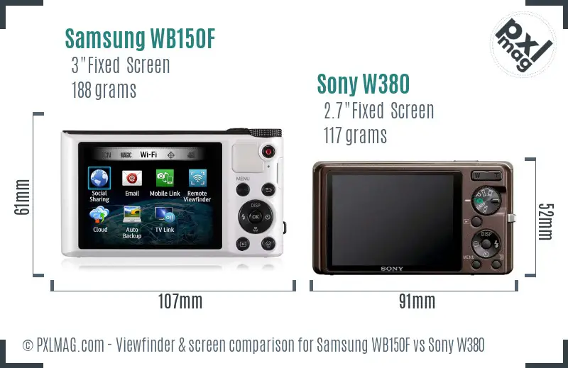 Samsung WB150F vs Sony W380 Screen and Viewfinder comparison