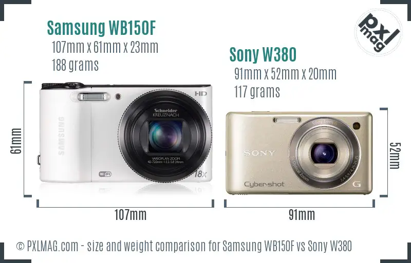 Samsung WB150F vs Sony W380 size comparison