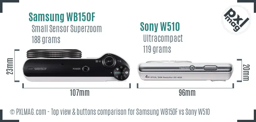 Samsung WB150F vs Sony W510 top view buttons comparison