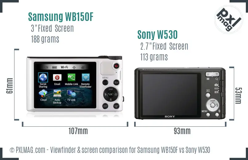Samsung WB150F vs Sony W530 Screen and Viewfinder comparison