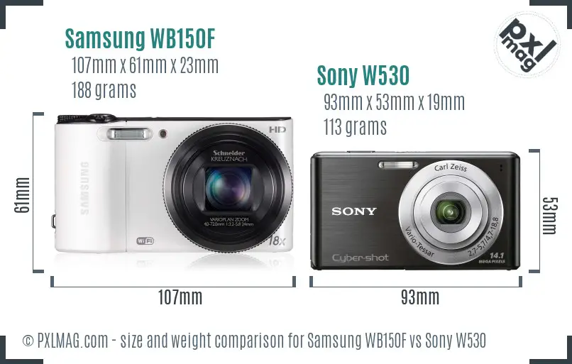 Samsung WB150F vs Sony W530 size comparison