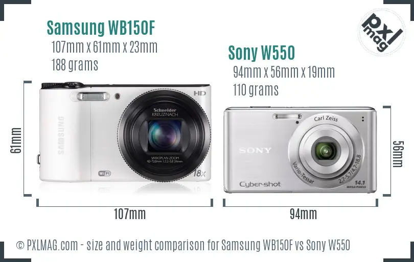 Samsung WB150F vs Sony W550 size comparison Samsung WB150F vs Sony W550 size comparison