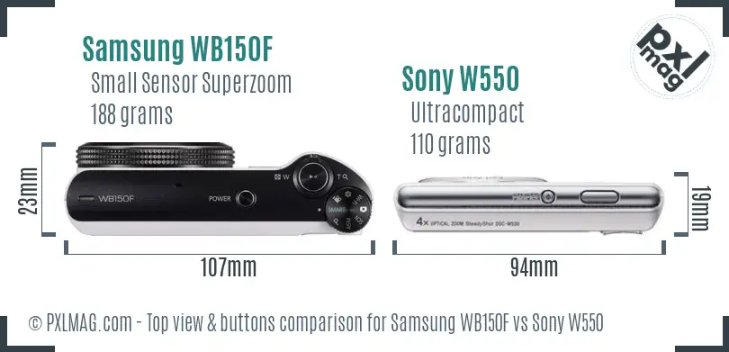 Samsung WB150F vs Sony W550 top view buttons comparison Samsung WB150F vs Sony W550 top view buttons comparison