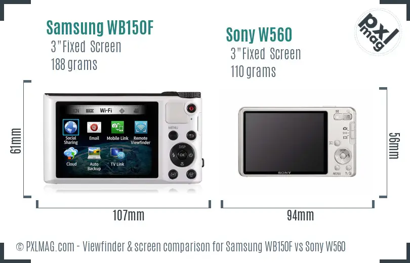 Samsung WB150F vs Sony W560 Screen and Viewfinder comparison