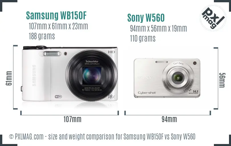 Samsung WB150F vs Sony W560 size comparison