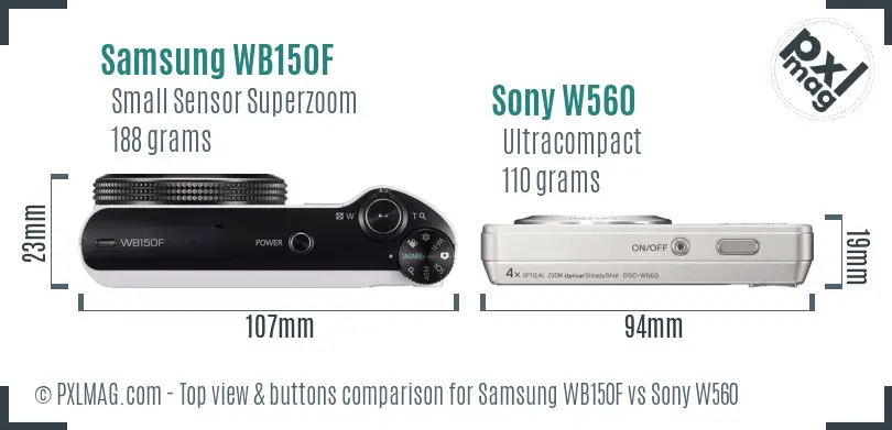 Samsung WB150F vs Sony W560 top view buttons comparison