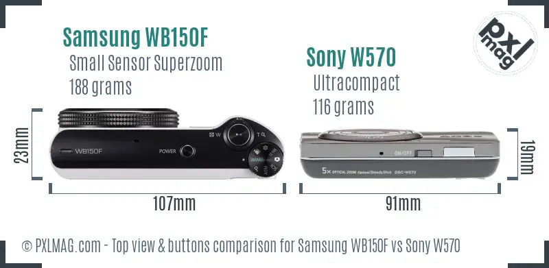 Samsung WB150F vs Sony W570 top view buttons comparison