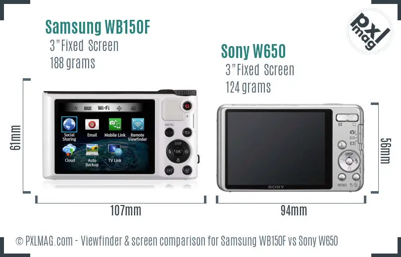 Samsung WB150F vs Sony W650 Screen and Viewfinder comparison