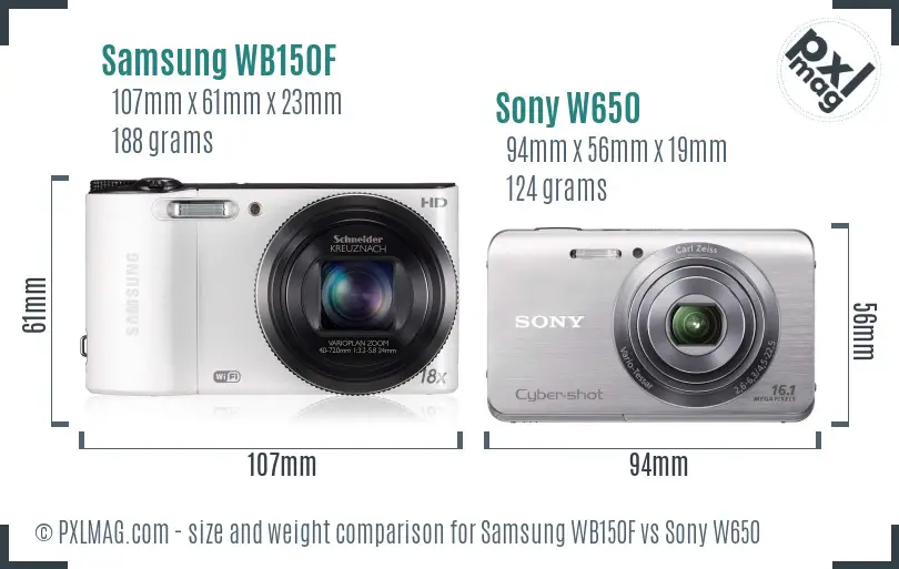 Samsung WB150F vs Sony W650 size comparison
