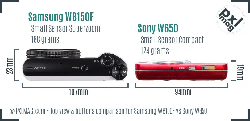 Samsung WB150F vs Sony W650 top view buttons comparison