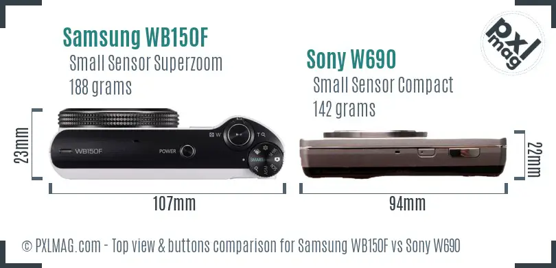 Samsung WB150F vs Sony W690 top view buttons comparison Samsung WB150F vs Sony W690 top view buttons comparison