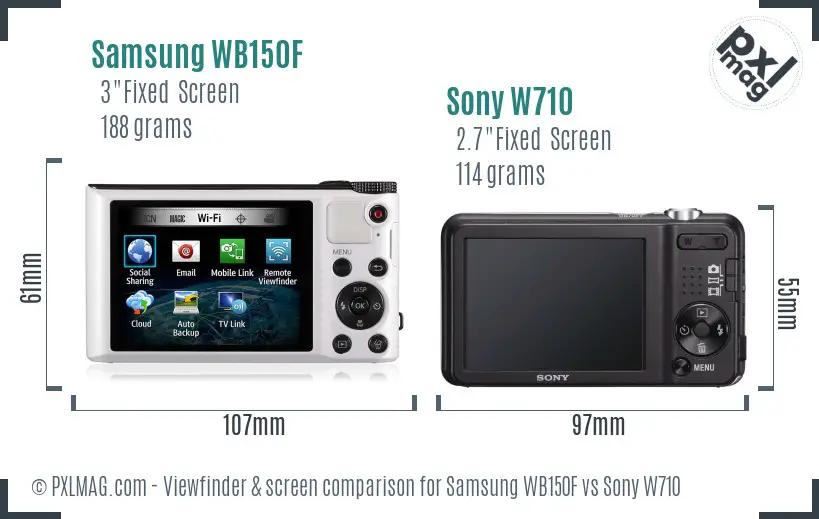 Samsung WB150F vs Sony W710 Screen and Viewfinder comparison