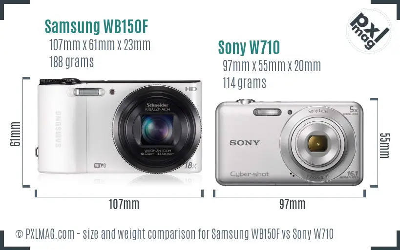 Samsung WB150F vs Sony W710 size comparison