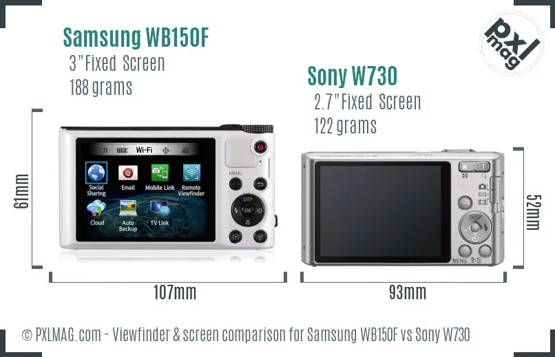 Samsung WB150F vs Sony W730 Screen and Viewfinder comparison