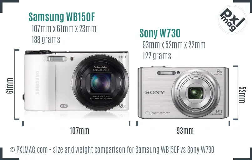 Samsung WB150F vs Sony W730 size comparison