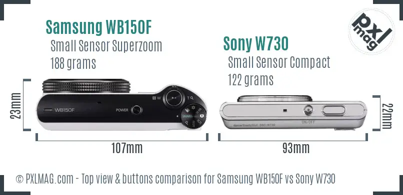 Samsung WB150F vs Sony W730 top view buttons comparison