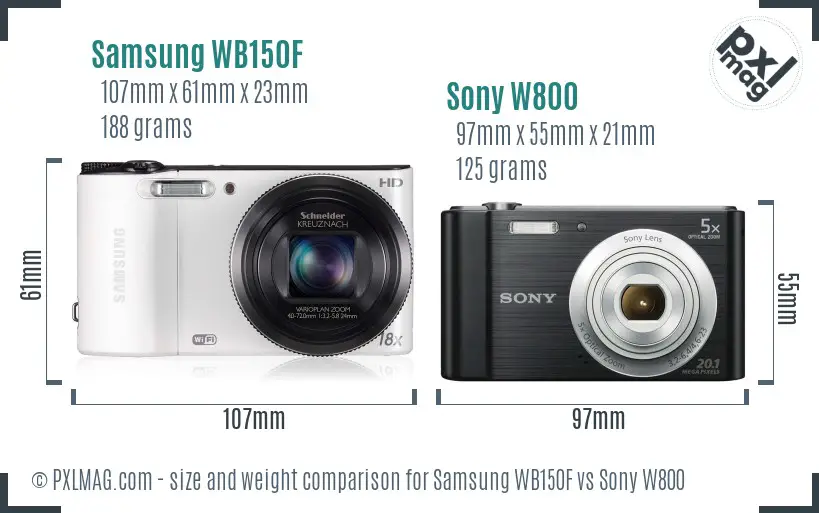 Samsung WB150F vs Sony W800 size comparison