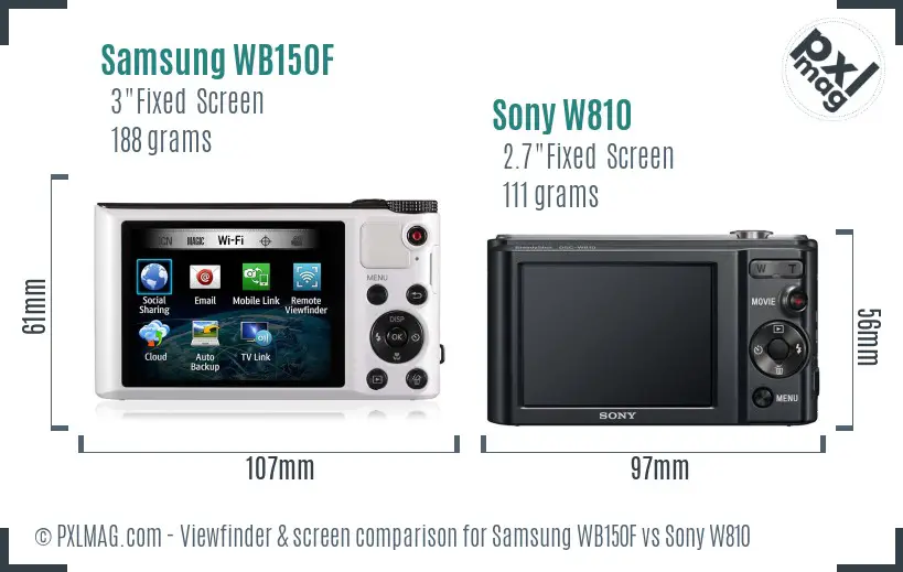 Samsung WB150F vs Sony W810 Screen and Viewfinder comparison