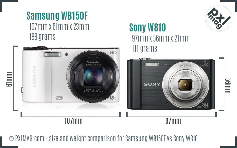 Samsung WB150F vs Sony W810 size comparison