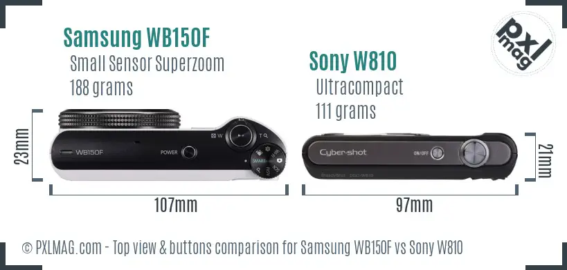 Samsung WB150F vs Sony W810 top view buttons comparison
