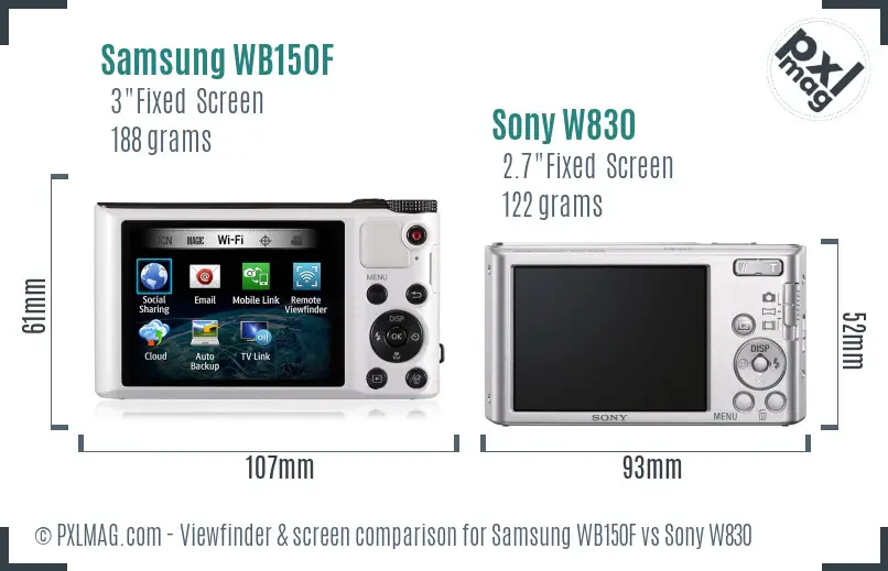 Samsung WB150F vs Sony W830 Screen and Viewfinder comparison Samsung WB150F vs Sony W830 Screen and Viewfinder comparison