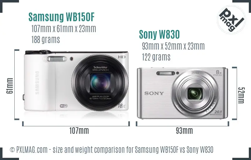 Samsung WB150F vs Sony W830 size comparison Samsung WB150F vs Sony W830 size comparison
