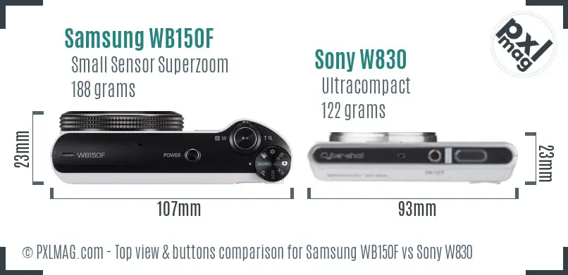 Samsung WB150F vs Sony W830 top view buttons comparison Samsung WB150F vs Sony W830 top view buttons comparison