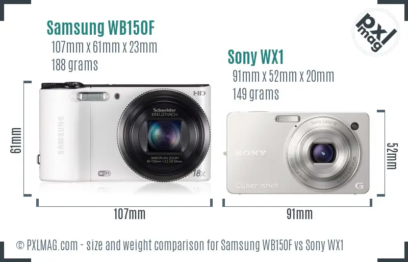 Samsung WB150F vs Sony WX1 size comparison