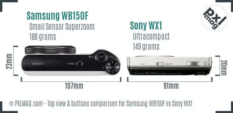 Samsung WB150F vs Sony WX1 top view buttons comparison