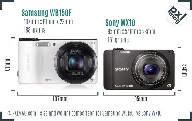 Samsung WB150F vs Sony WX10 size comparison