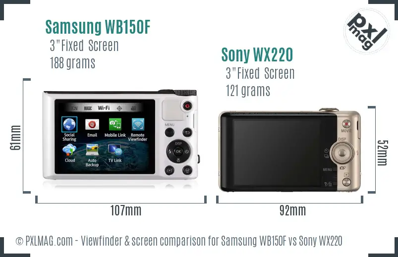 Samsung WB150F vs Sony WX220 Screen and Viewfinder comparison Samsung WB150F vs Sony WX220 Screen and Viewfinder comparison