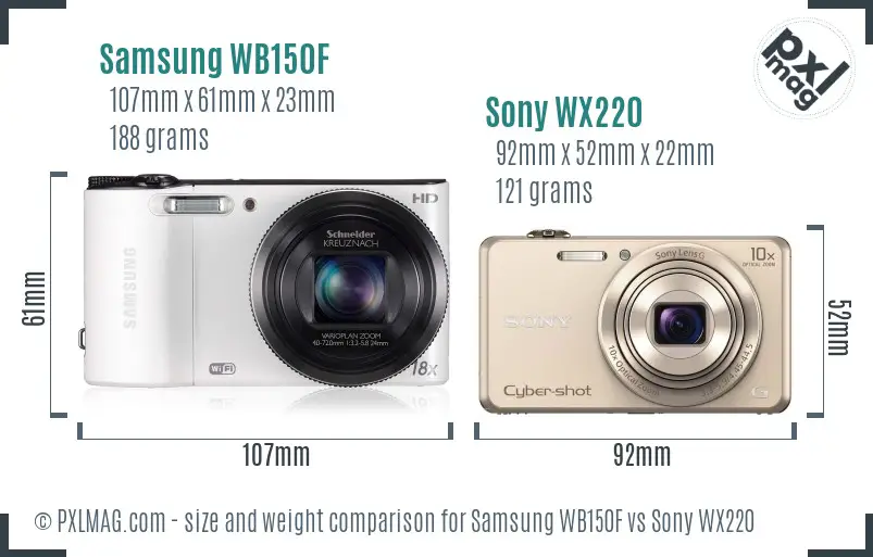 Samsung WB150F vs Sony WX220 size comparison Samsung WB150F vs Sony WX220 size comparison