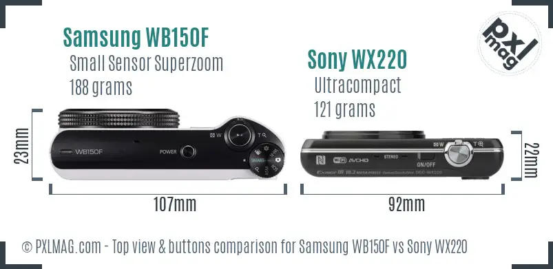 Samsung WB150F vs Sony WX220 top view buttons comparison Samsung WB150F vs Sony WX220 top view buttons comparison